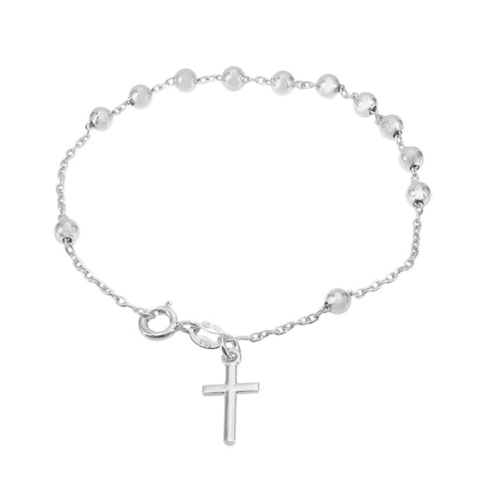 Sterling Silver Rosary bracelet with oval link chain 3mm ball bead 7.5"